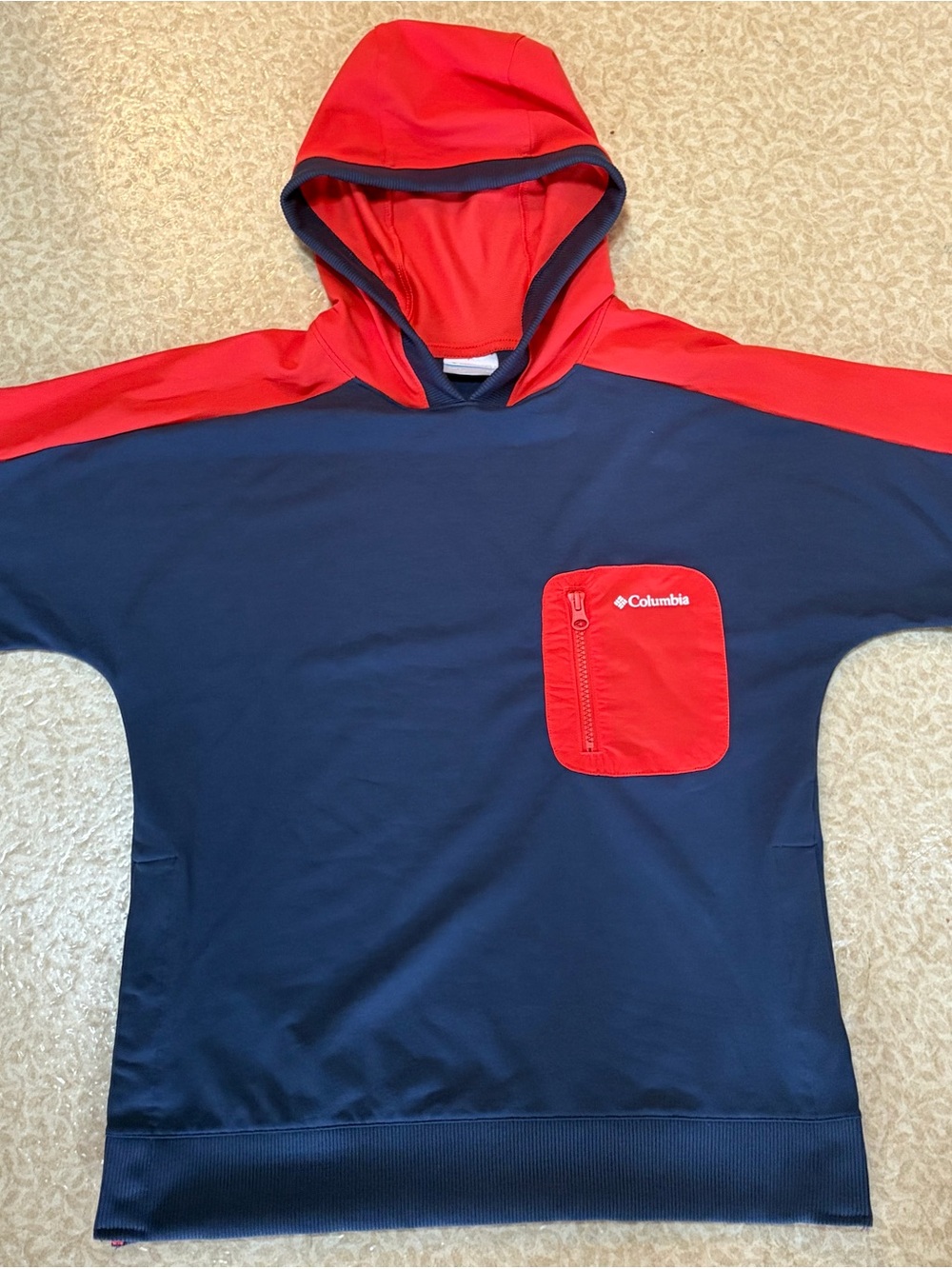 Columbia Navy and Orange Hooded Pullover with Chest Zip Pocket